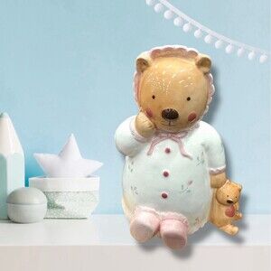 Vtg. Hand-Painted Ceramic Teddy Bear Baby’s Coin Bank by Kathy Orr for Charpente